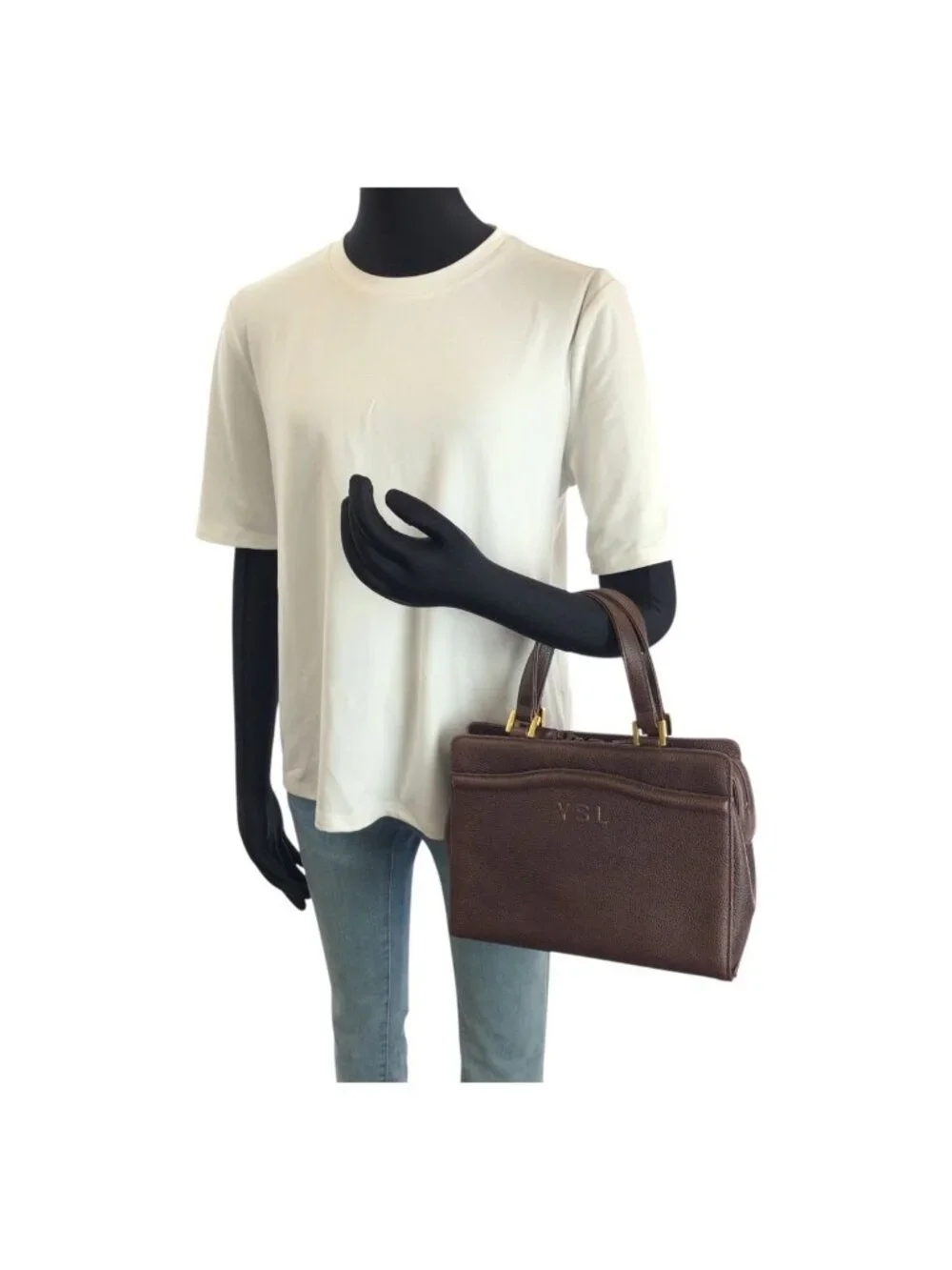 Saint Laurent Vintage YSL Brown Gold Leather Handbag